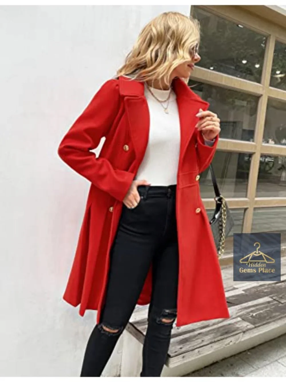 Women's Wool & Pea Coat Notch Lapel Double Breasted A-Line Trench Jacket with